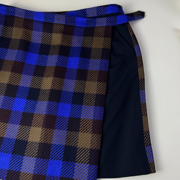 NWT AKRIS Punto Multicolor Plaid Wool Lined Wrap A-Line Skirt Women's Size 14 - Picture 7 of 14